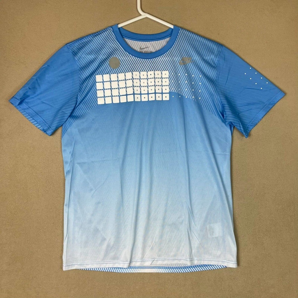Nike Shirt Adult Large Blue/White Flyknit Presto Dri‎ Fit Short Sleeve Mens